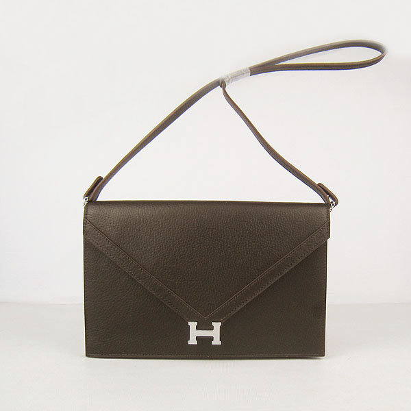 7A Hermes Togo Leather Messenger Bag Dark Coffee With Silver Hardware H021 Replica